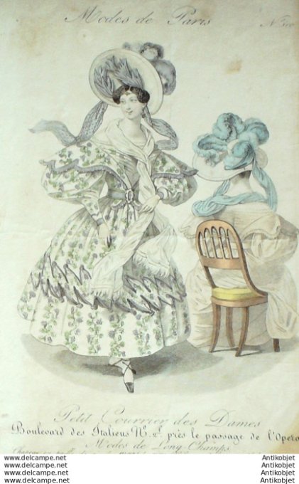 Gravure Mode Courrier des Dames 1829 #  800 (eau forte old Fashion plate)