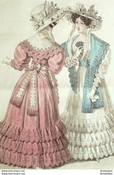 Costume Parisien 1826 # 2395 Robe de Barèges à volants