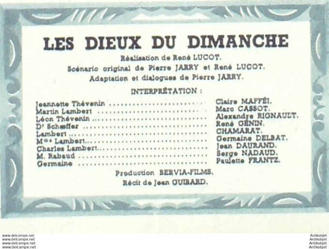 Les dieux du Dimanche Serge nadaud Paulette Frantz Chamarat