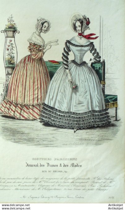 Gravure Mode Costume Parisien 1838 # 3571 (eau forte old Fashion plate