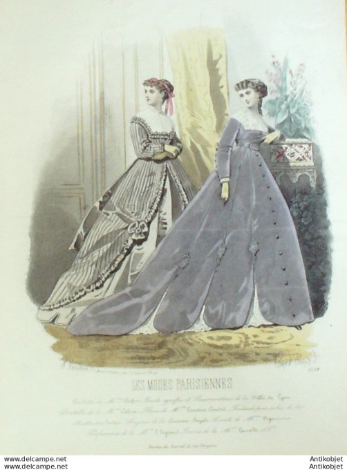 Gravure Les Modes Parisiennes 1865 #1239 Robes d'intérieur Maison Pieffort
