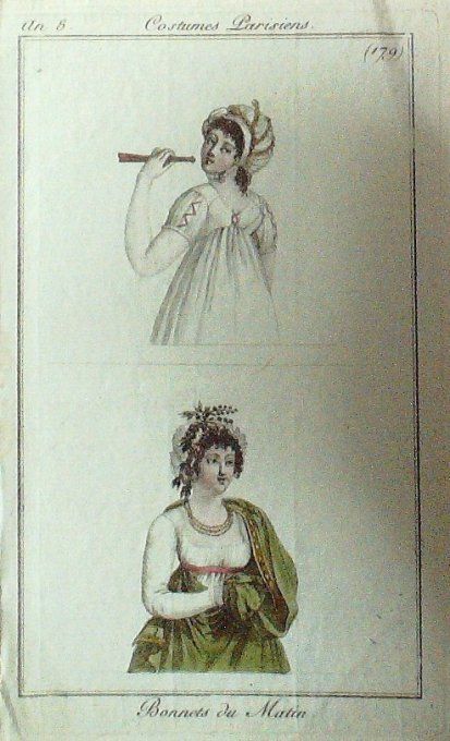 Gravure Mode Costume Parisien 1799 an  8 # 179 (eau forte old Fashion plate