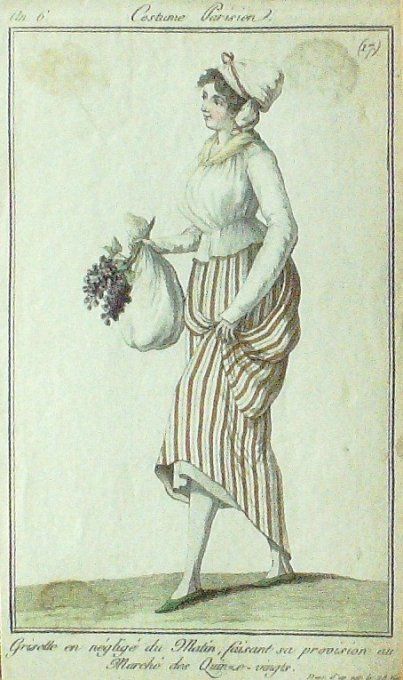 Gravure Mode Costume Parisien 1797 an  6 #  17 (eau forte old Fashion plate