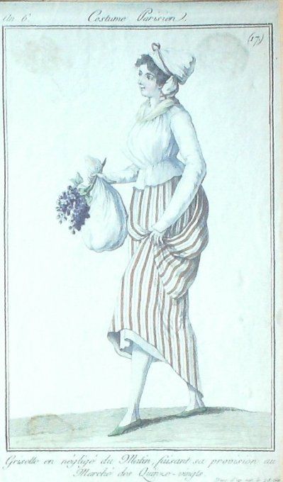 Gravure Mode Costume Parisien 1797 an  6 #  17 (eau forte old Fashion plate