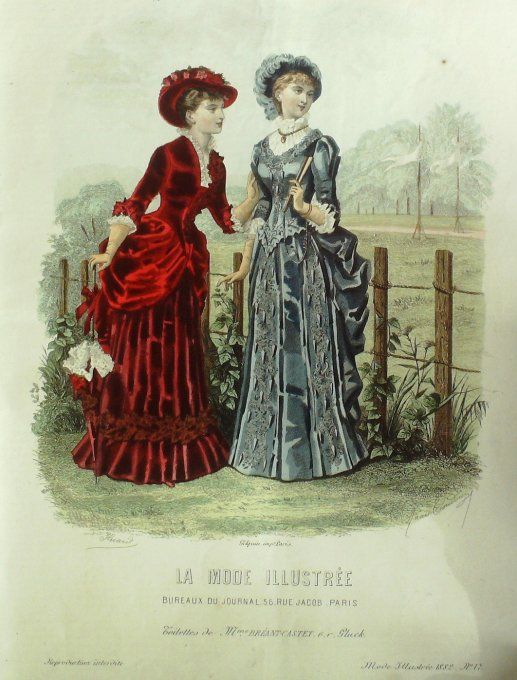 Gravure Mode illustree 1882 # 17 (Old Fashion plate) 