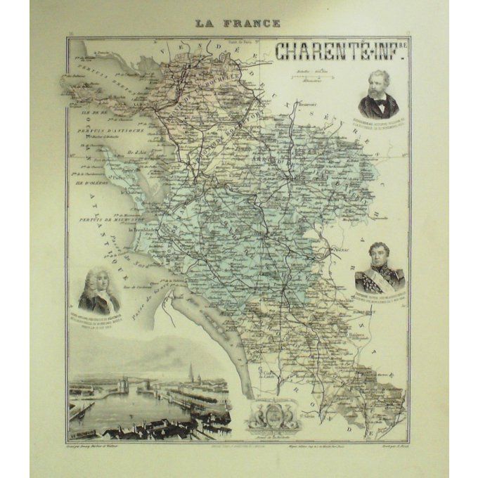 Carte CHARENTES MARITIMES (17) LA ROCHELLE Graveur LECOQ WALTNER BARBIER 1868