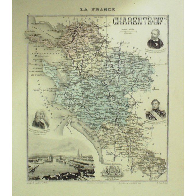 Carte Charentes Maritimes (17) La Rochelle Graveur Lecoq Waltner Barbier 1868