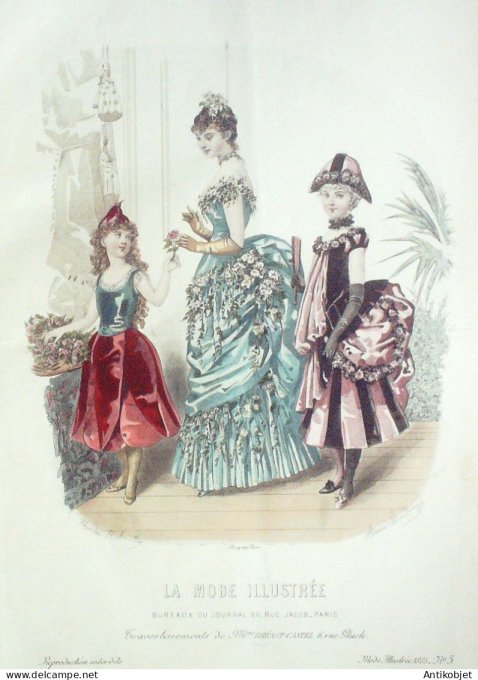 Gravure Mode illustree 1885 #  5 (Old Fashion plate)