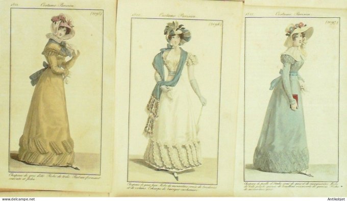 Gravures de mode Costume Parisien 1822 Lot 09 9 pièces