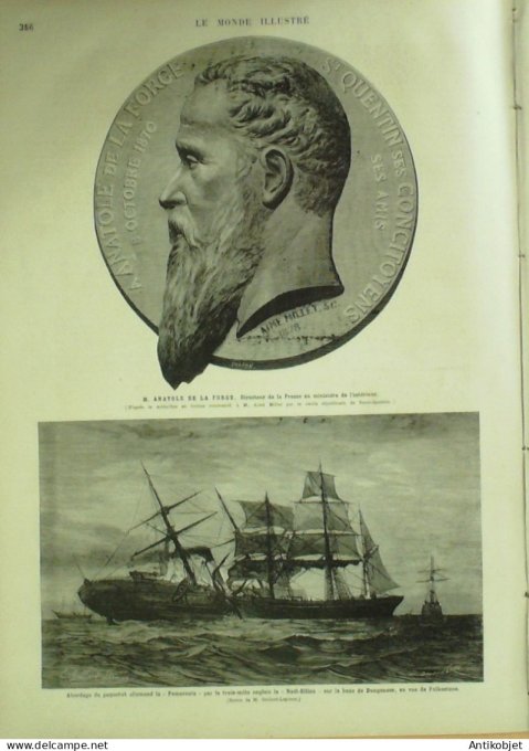 Le Monde illustré 1878 n°1132 Champigny (94) Folkestone paquebot allemand Pomerania