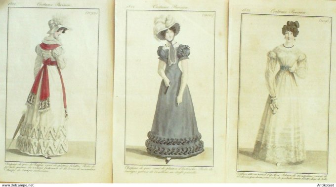 Gravures de mode Costume Parisien 1822 Lot 09 9 pièces