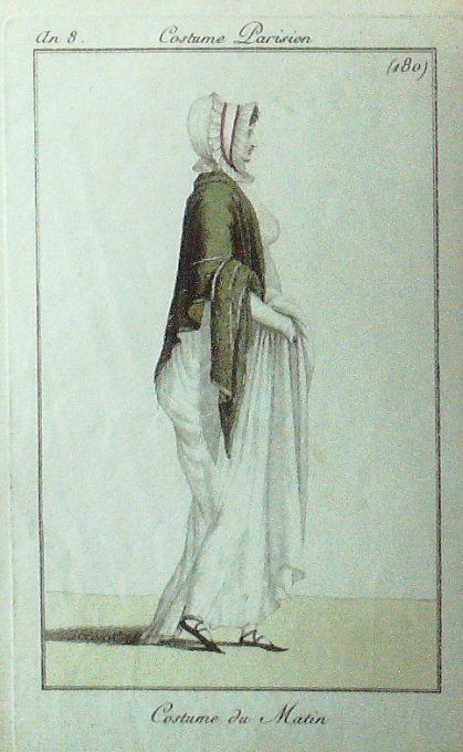 Gravure Mode Costume Parisien 1799 an  8 # 180 (eau forte old Fashion plate