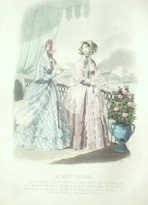 Gravure Les Modes Parisiennes 1846 # 180 Mantelet robes Maison Delbaas