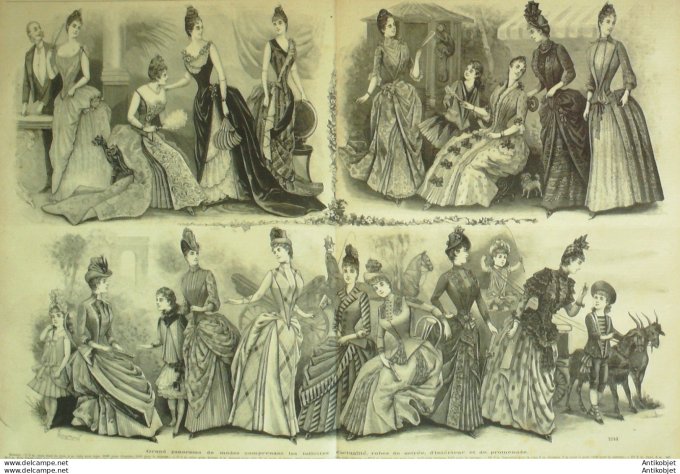 Gravure de mode La Mode Française 1887 (Robes de soirée)
