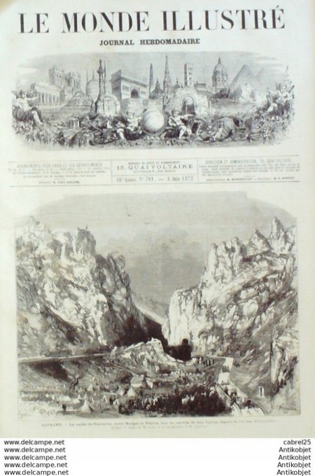 Le Monde illustré 1872 n°791 Espagne Don Carlos Pancarbo Oroquieta Suisse Lausanne Algérie Orannante