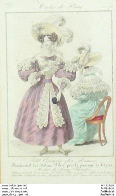 Gravure Mode Courrier des Dames 1829 #  716 (eau forte old Fashion plate)