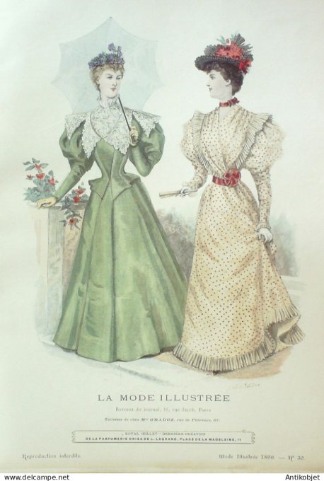 Gravure Mode illustree 1896 # 30 (Old Fashion plate) RARE