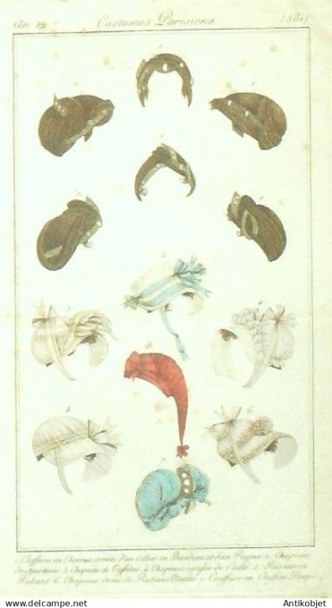 Costume Parisien 1804 an 12 # 581 (eau forte) Coiffures en chiffon, & cheveux