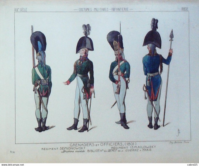 Russie Grenadiers Régiments SEMIONOWSKY et ISMAILOWSKY en 1801