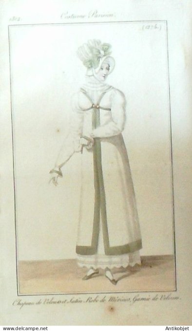 Costume Parisien 1812 # 1274 Robe Mérinos garnie de velours