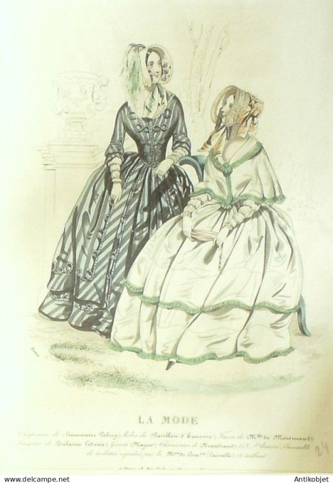 Gravure La mode 1842 # 24 (aquarelle old Fashion plate)