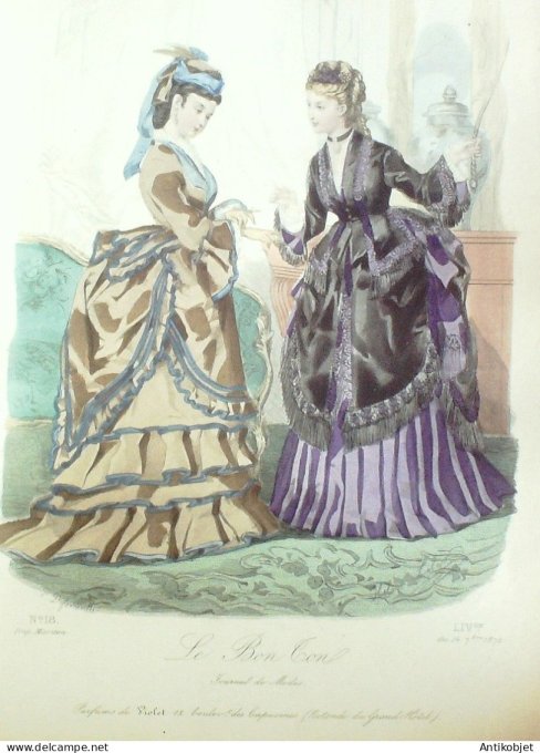 Gravure Mode Le Bon Ton 1872 # 18 (aquarelle old fashion plate)