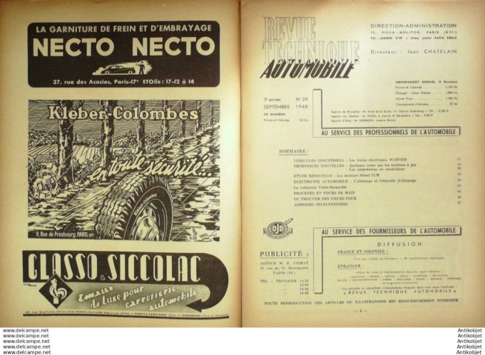 R.T Automobile Bernardet Violet voiturette Warner moteur CLM 29 # 1948