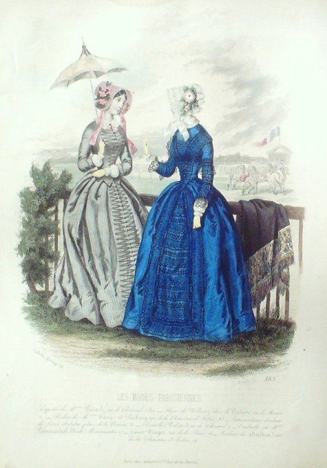 Gravure Les Modes Parisiennes 1846 # 183 Robes velours Maison Fanny