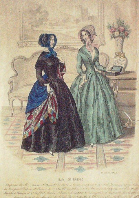 Gravure La mode 1849 #  1 (aquarelle old Fashion plate) 