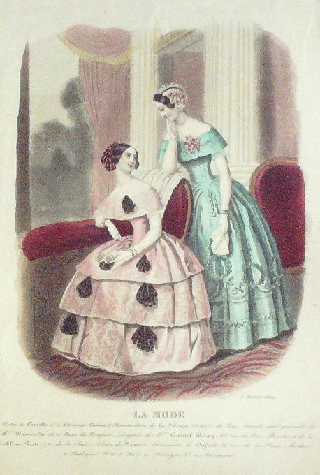 Gravure La mode 1849 #  1 (aquarelle old Fashion plate)  
