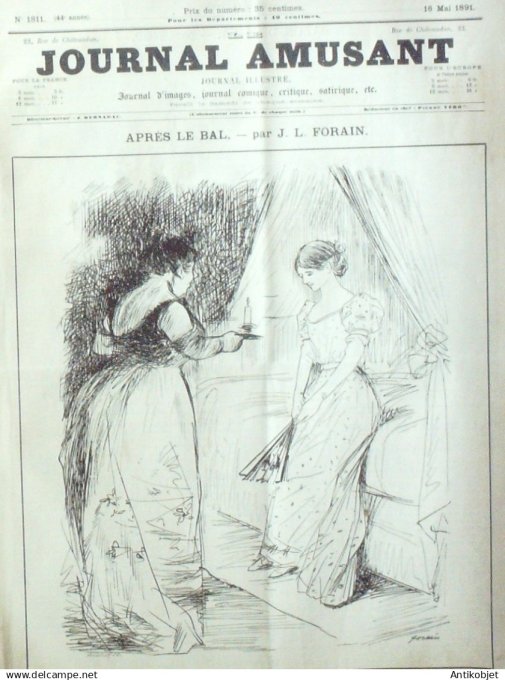 Le Journal Amusant 1891 n°1811 Bons fumistes avenue du bois mendiants fin de siècle