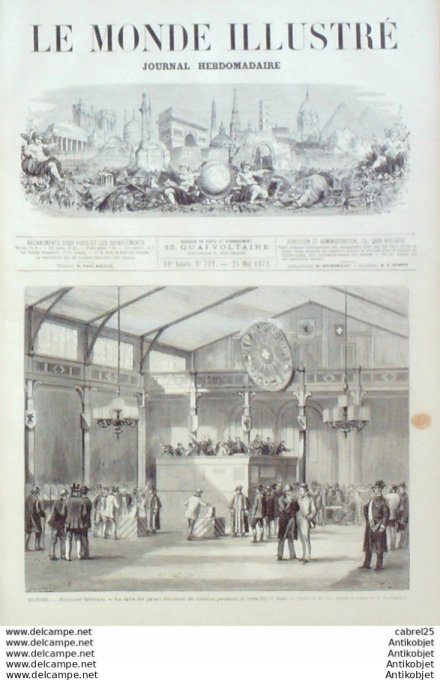 Le Monde illustré 1872 n°789 Ampiens Treport (80) Brest (29) Espagne Bilbao Sommo Rostro Versailles 