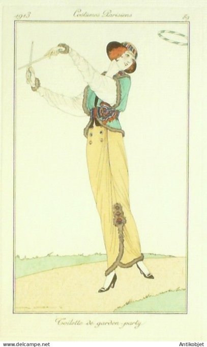 Gravure Mode Costume Parisien 1913 #  89 Lhuer Victor (eau forte)