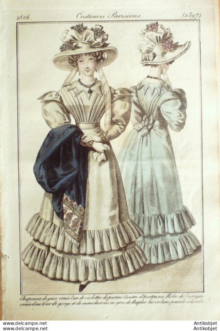 Gravure de mode Costume Parisien 1826 n°2397 Robe de Barèges