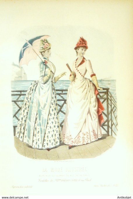 Gravure de mode La Mode illustrée 1885 n°28 (Maison Bréant-Castel) Maritime