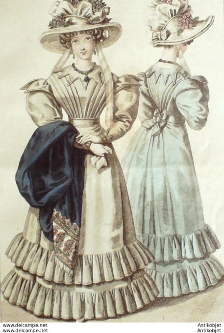 Gravure de mode Costume Parisien 1826 n°2397 Robe de Barèges