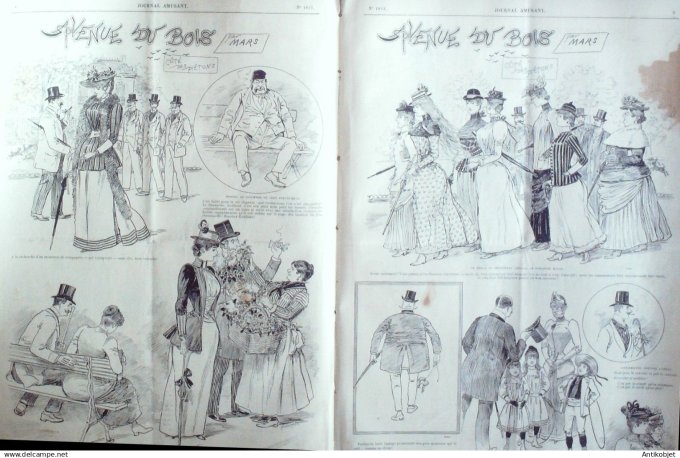 Le Journal Amusant 1891 n°1811 Bons fumistes avenue du bois mendiants fin de siècle