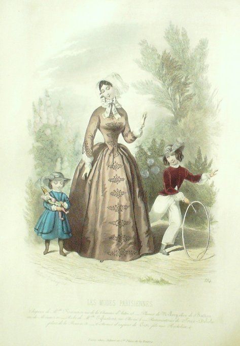 Gravure Les Modes Parisiennes 1846 # 184 Costumes enfants Maison Eglantine
