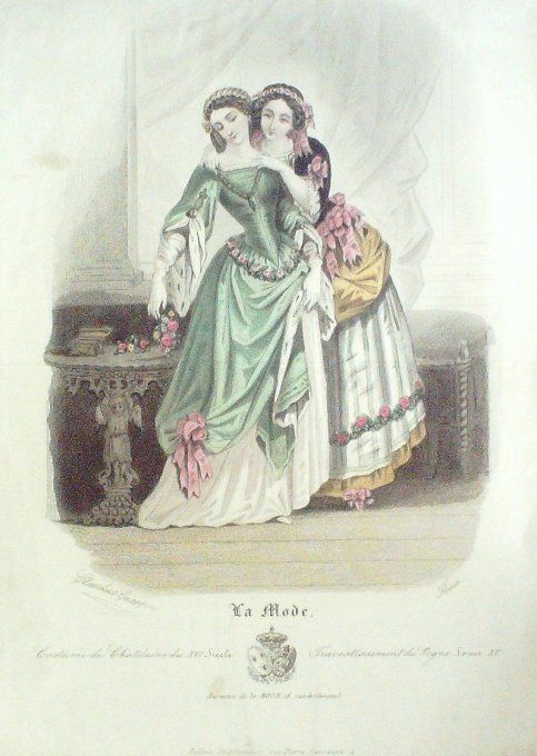 Gravure La mode 1850 #  1 (aquarelle old Fashion plate)  
