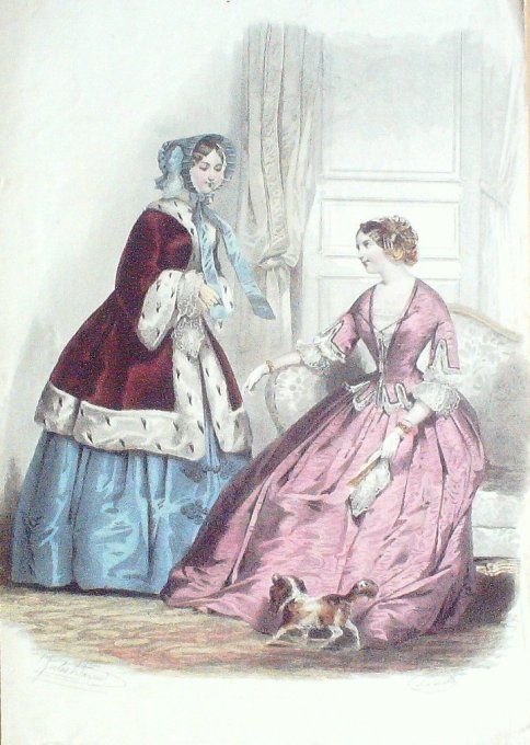 Gravure La mode 1850 #  2 (aquarelle old Fashion plate)  