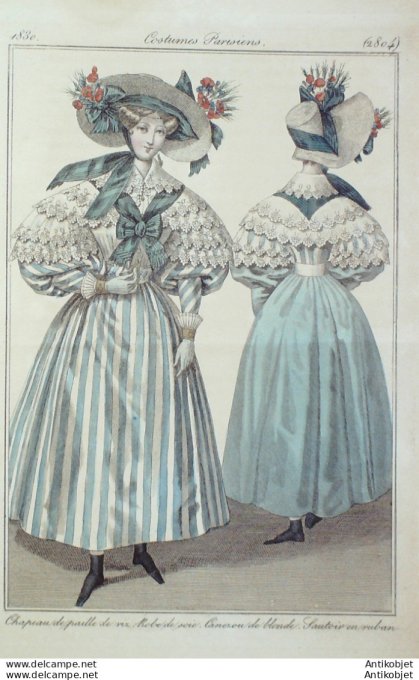 Costume Parisien 1830 # 2804 Canezou de blonde sautoir en ruban