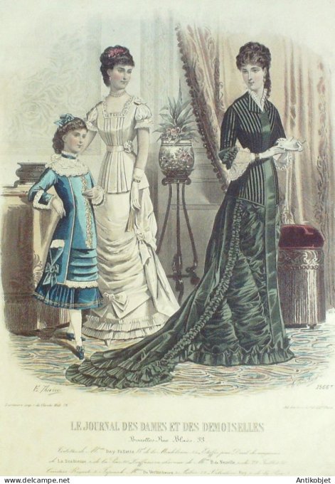 Gravure Mode J.Dames & Demoiselles 1873 # 1566 (Old Fashion plate)