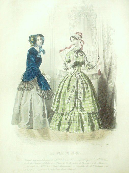 Gravure Les Modes Parisiennes 1846 # 185 Mantelet peignoir Maison Olmer