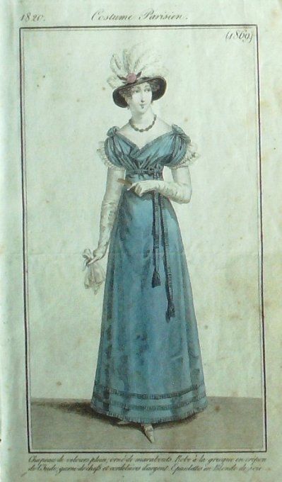 Gravure Mode Costume Parisien 1820 # 1869 (eau forte old Fashion plate