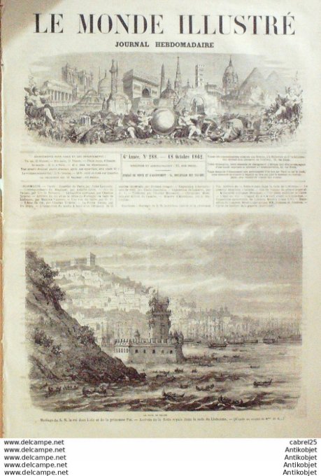 Le Monde illustré 1862 n°288 Portugal Lisbonne Mexique Azteques Egypte Caire Londres