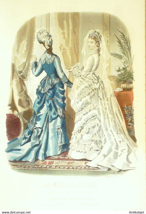 Gravure de mode La Mode illustrée 1876 n°06 (Maison Fladry-Deloffre) Mariée