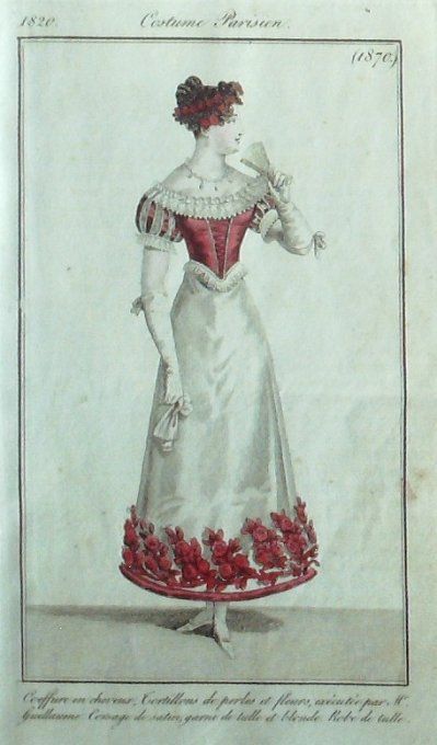 Gravure Mode Costume Parisien 1820 # 1870 (eau forte old Fashion plate
