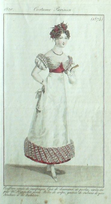 Gravure Mode Costume Parisien 1820 # 1874 (eau forte old Fashion plate