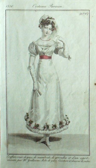 Gravure Mode Costume Parisien 1820 # 1876 (eau forte old Fashion plate