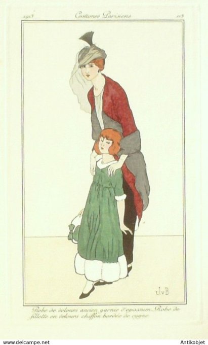 Gravure Mode Costume Parisien 1913 # 113 Van Brock Jan (eau forte)